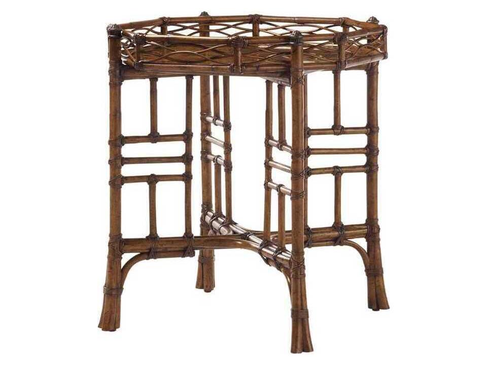Island Estate Key Largo Round End Table Rattan and Shell