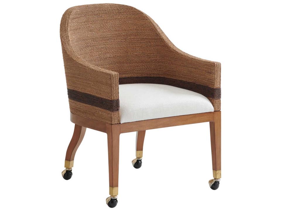 Dorian Woven Castered Arm Chair in Sierra Tan with Winter White Fabric