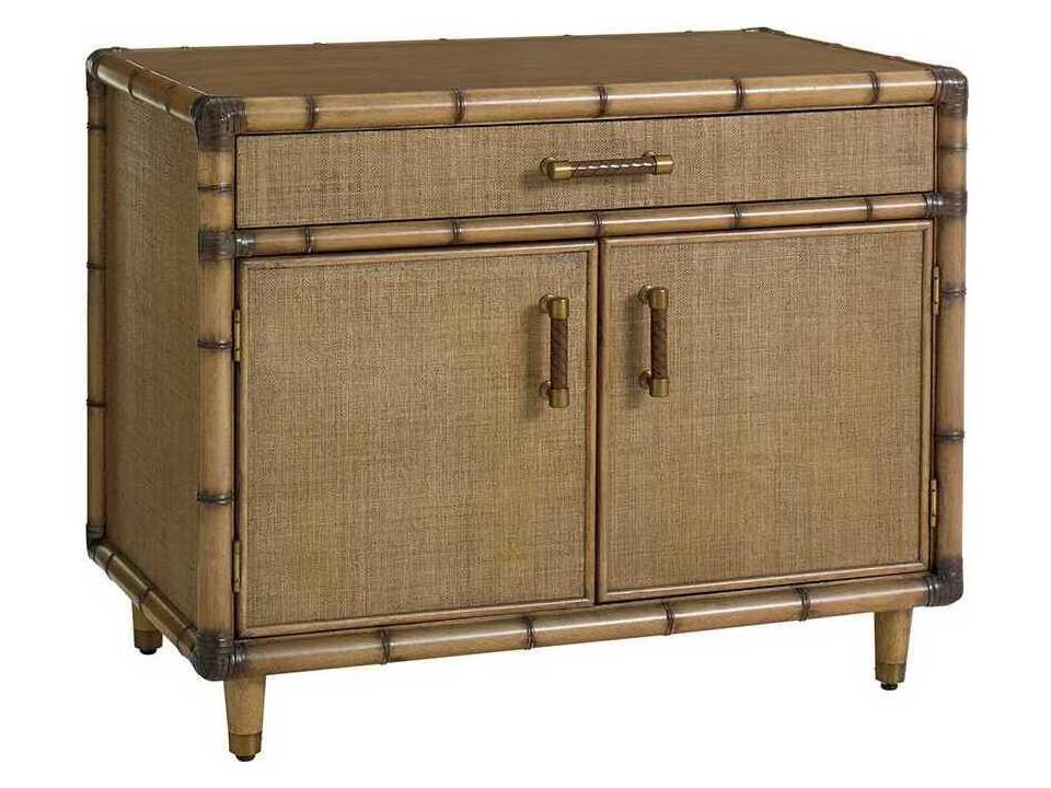 Twin Palms Larimar Storage Chest with Raffia Panels and Antique Brass Ferrules