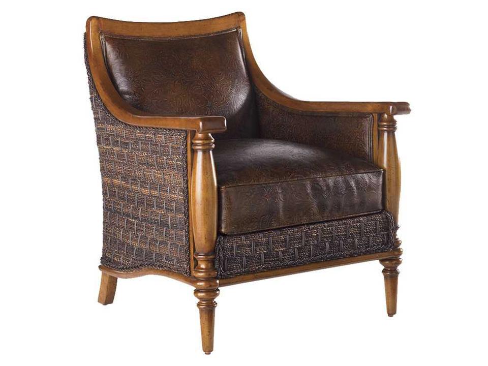 Island Estate Agave Leather Accent Chair with Wicker Accents