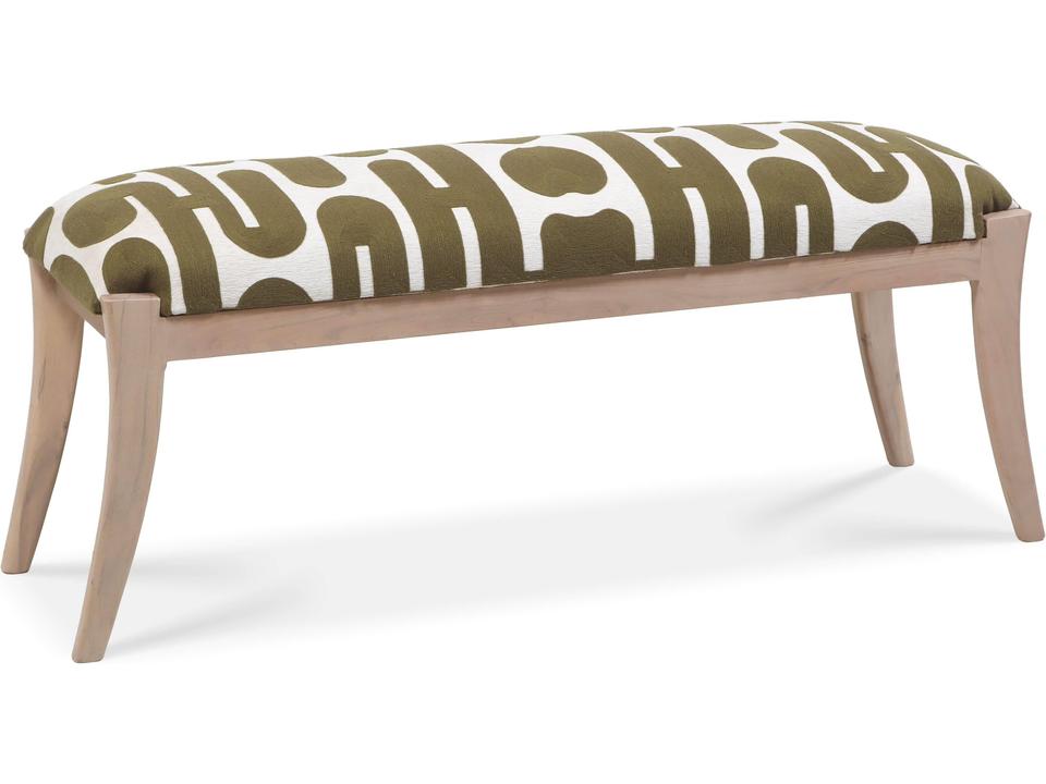 Arielle 48" Olive &amp; White Embroidered Bench