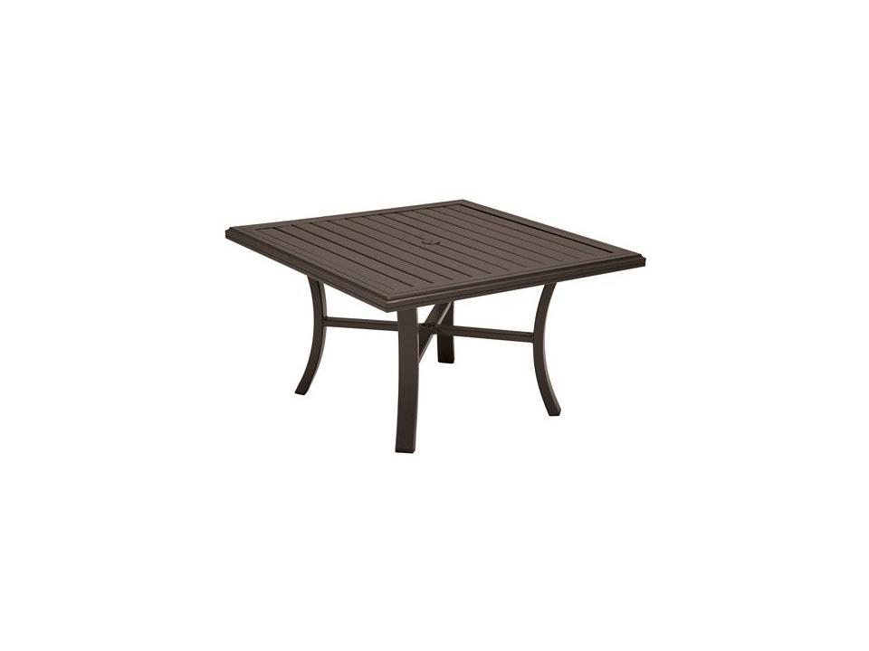 Banchetto Slat Aluminum Square Patio Chat Table with Umbrella Hole