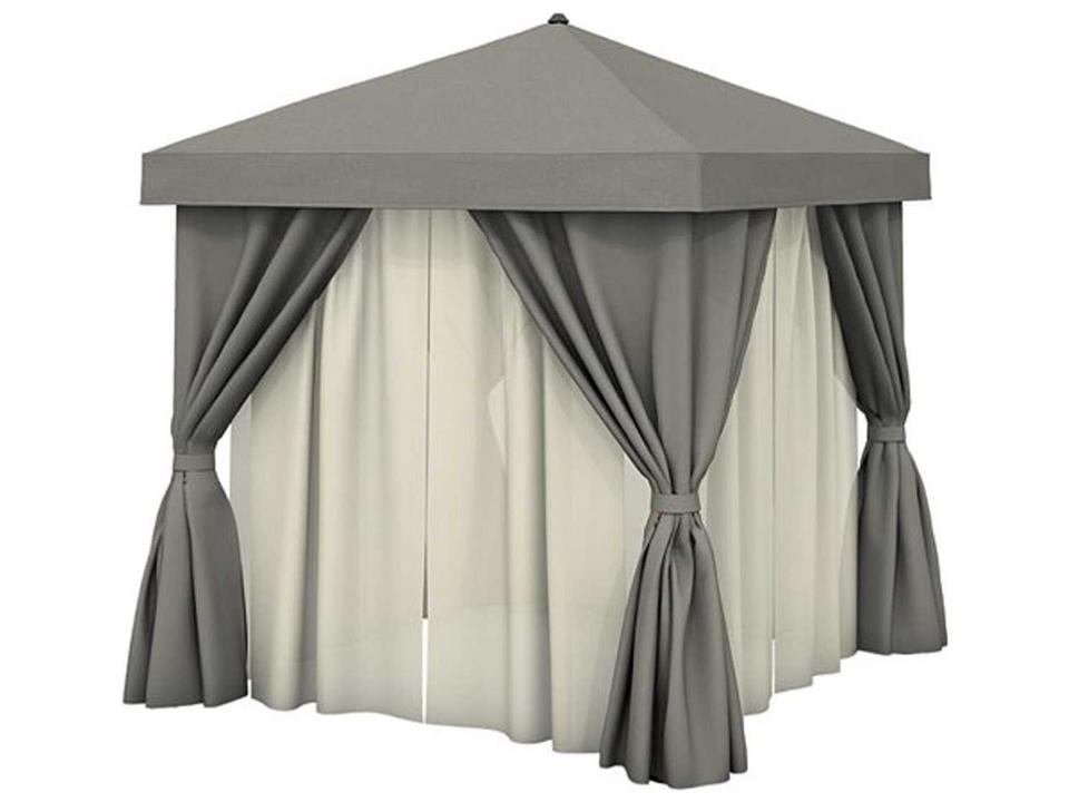Cabana Pavilion Aluminum 8 Foot Square with Fabric Curtains and Sheer Curtain Rods (no vent)