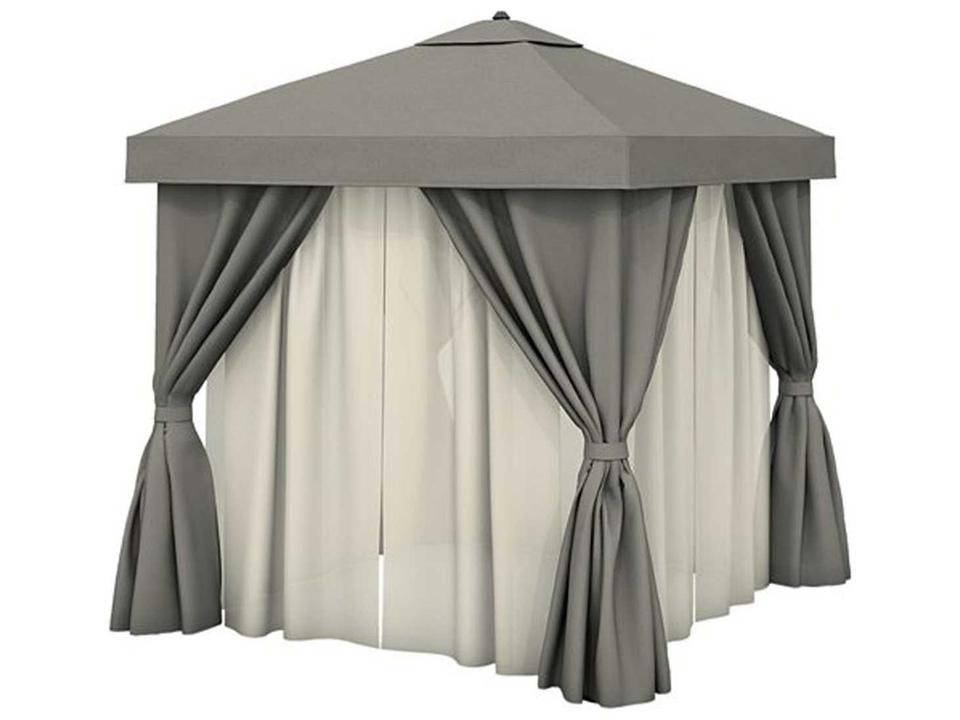Cabana Pavilion Aluminum 12 Foot Square with Vent Fabric Curtains and Sheer Curtain Rods
