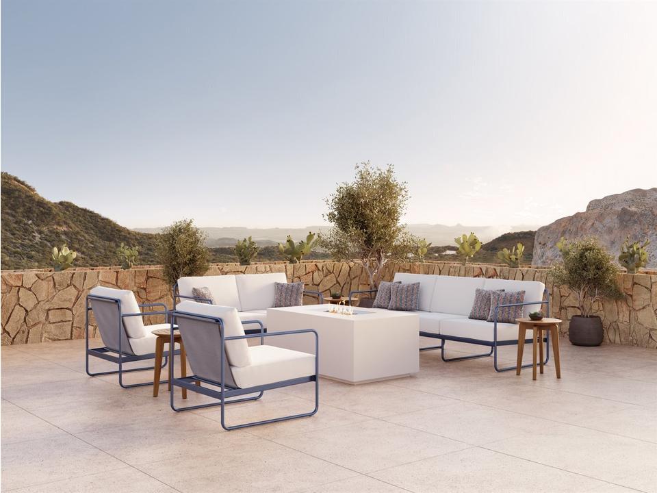 Oasis Aluminum Cushion Fire Pit Lounge Set