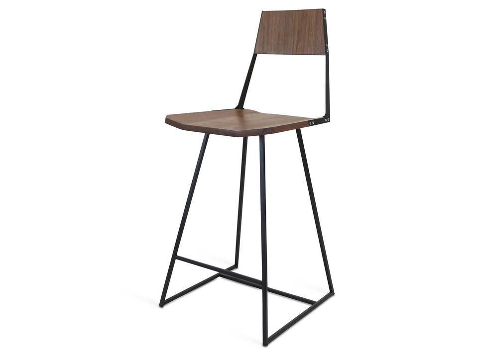 Clarke Collection Walnut Wood Black Counter Stool with Partial Back