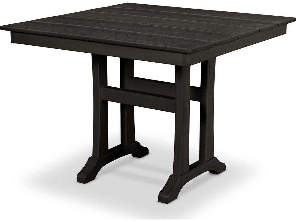 Farmhouse Trestle Recycled Plastic Square Dining Table with Umbrella Hole