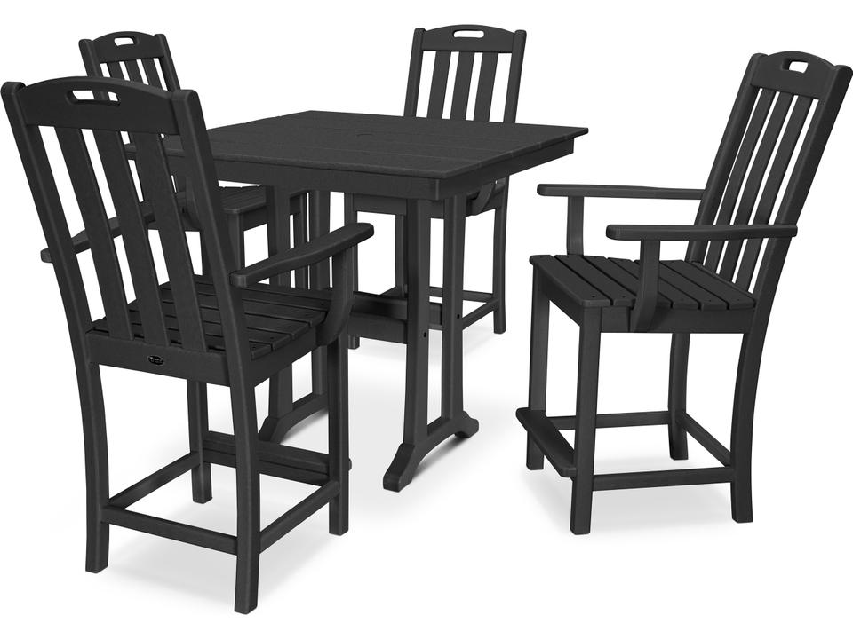 ® Outdoor Furniture™ Yacht Club Recycled Plastic 5 Piece Farmhouse Trestle Counter Set