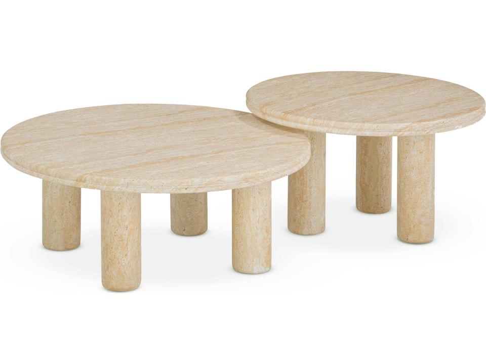 Amora 2-Piece Faux Travertine Indoor/Outdoor Nesting Accent Table Set