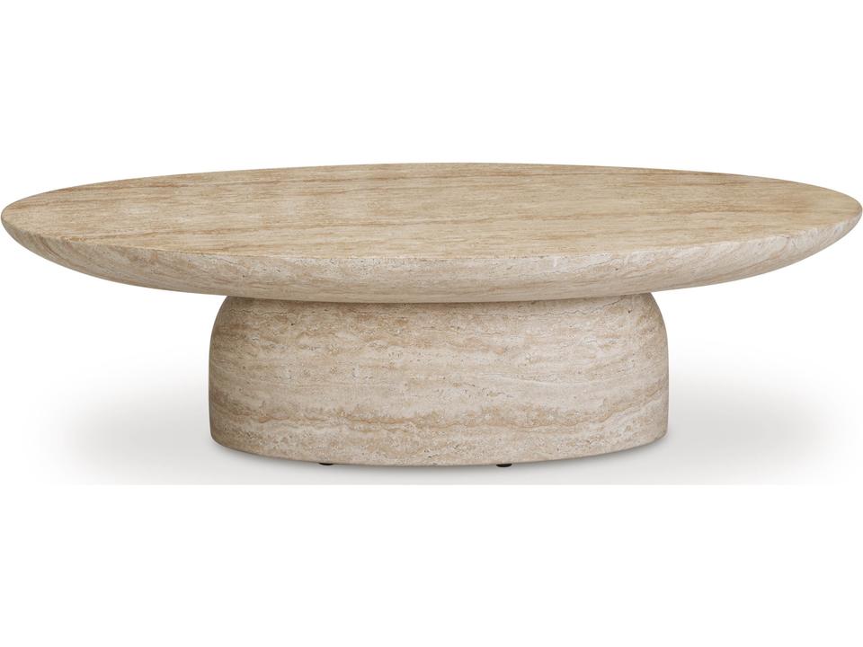 Sonia Faux Travertine Concrete 51" Oval Coffee Table