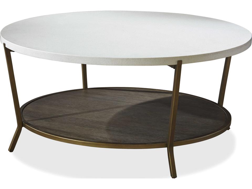 Playlist Round Cocktail Table with Stone Top and Wood Shelf