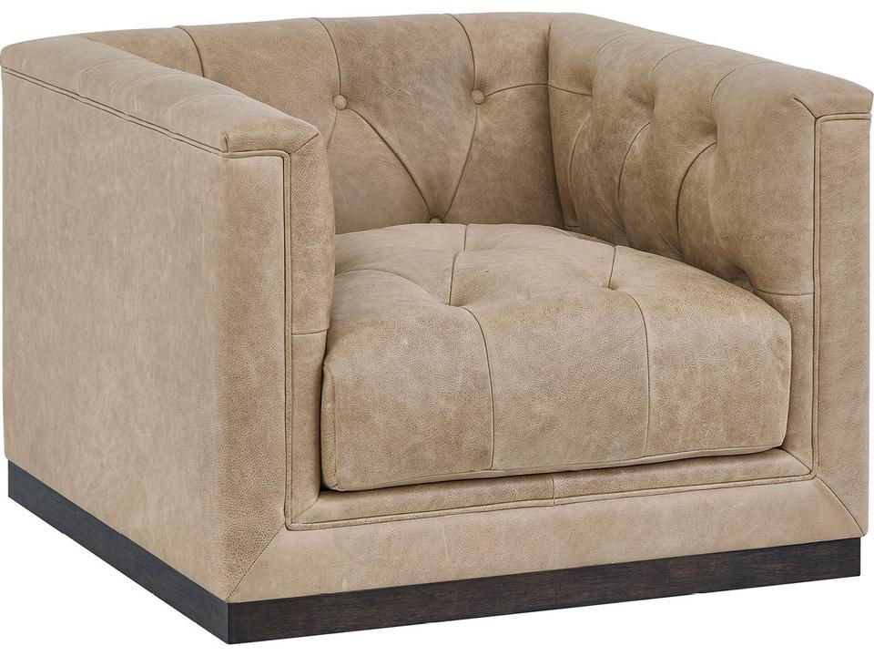 Quinn Swivel Accent Chair in Nehir Caribou Leather with Button Tufting