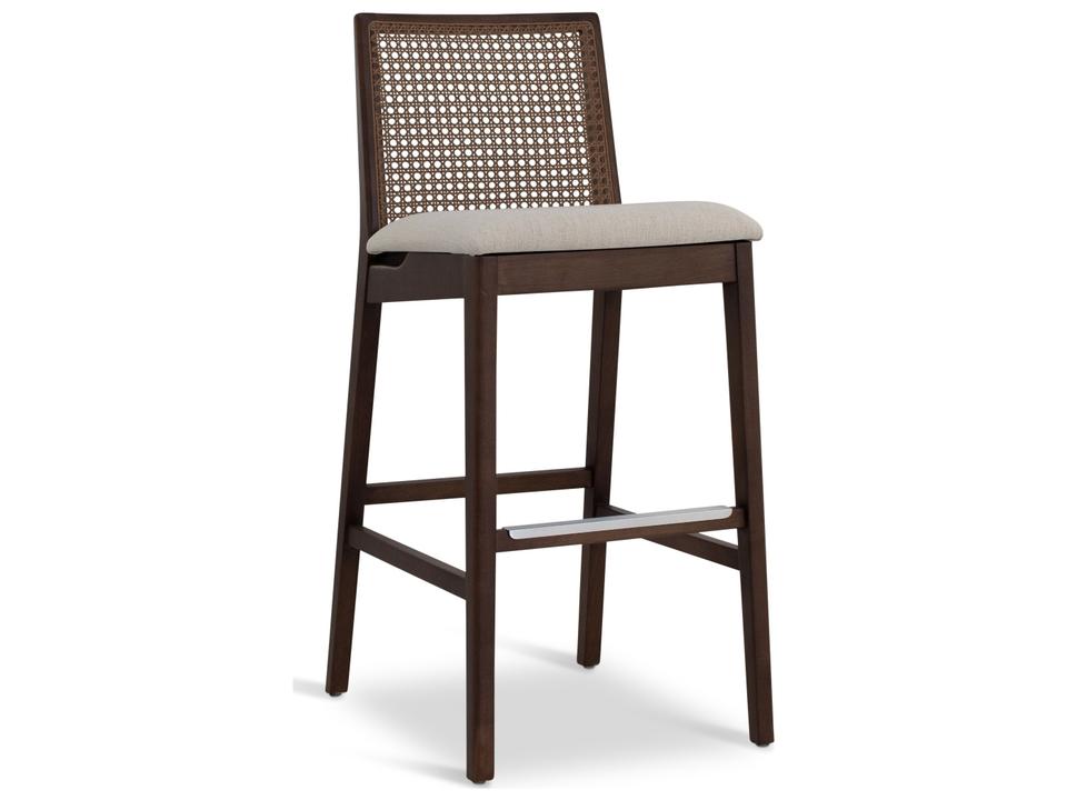 Nardia Cane Bar Stool Ivory Nogal Upholstered