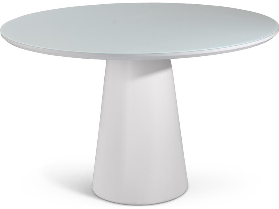 Mona Round Dining Table in White Lacquered Glass and Wood Veneer