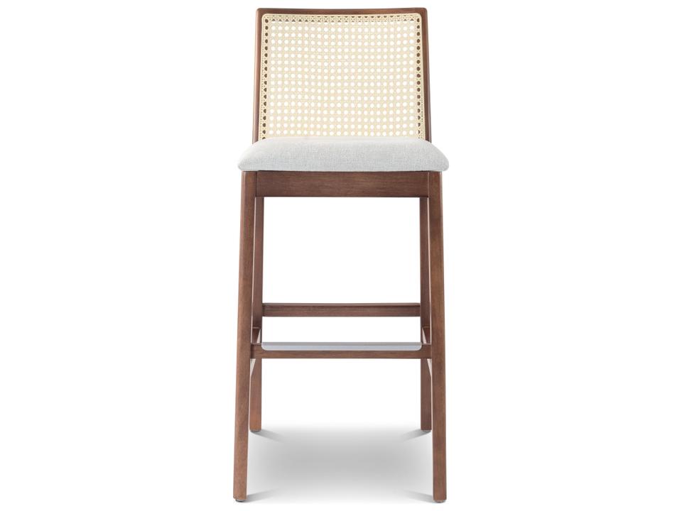 Nardia Cane Bar Stool in Natural Tauari Wood with Woven Fabric