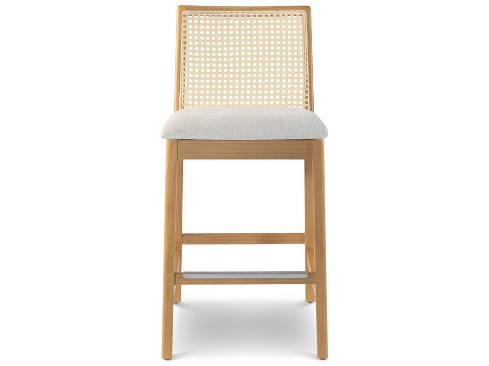 Nardia Cane Counter Stool in Nogal Wood and Medley Ivory Fabric