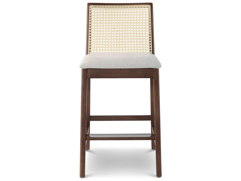 Nardia Cane Counter Stool in Medley Ivory with Nogal Tauari Wood Frame