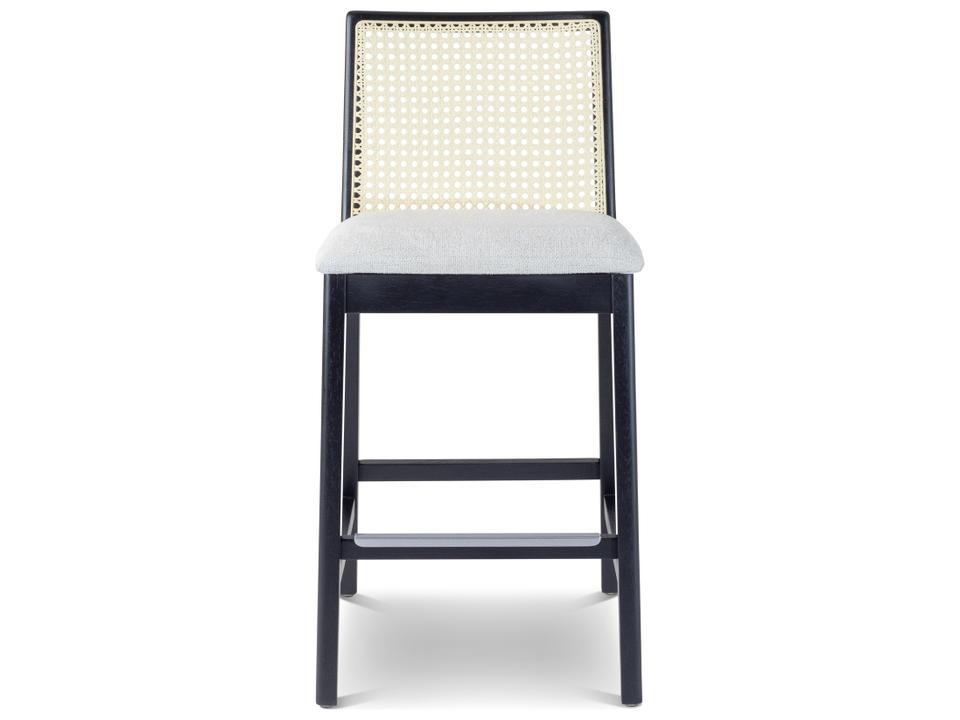 Nardia Cane Upholstered Counter Stool in Solid Tauari Wood and Cane