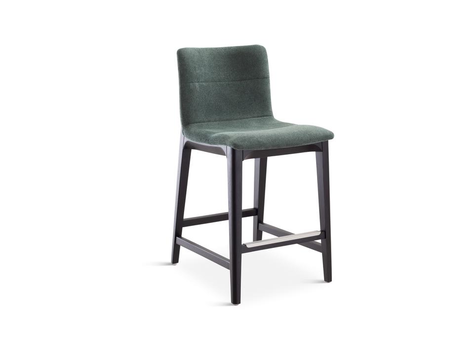 Godan Modern Brazilian Counter Stool in Jackpot Teal Polyester and Ebano Wood