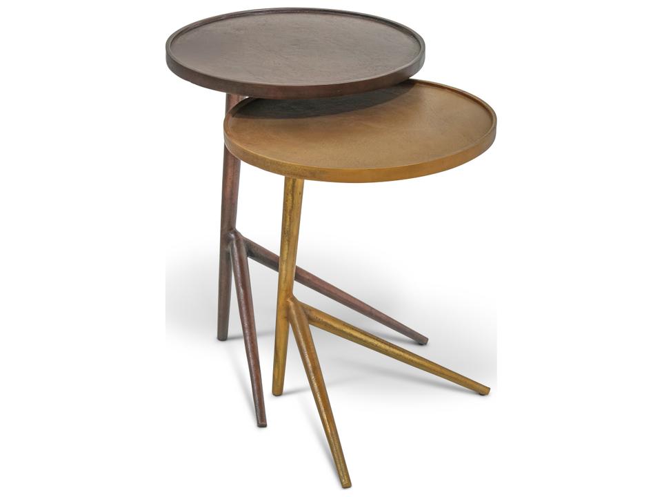 Elements Leo Round End Table in Reclaimed Aluminum and Antique Brass
