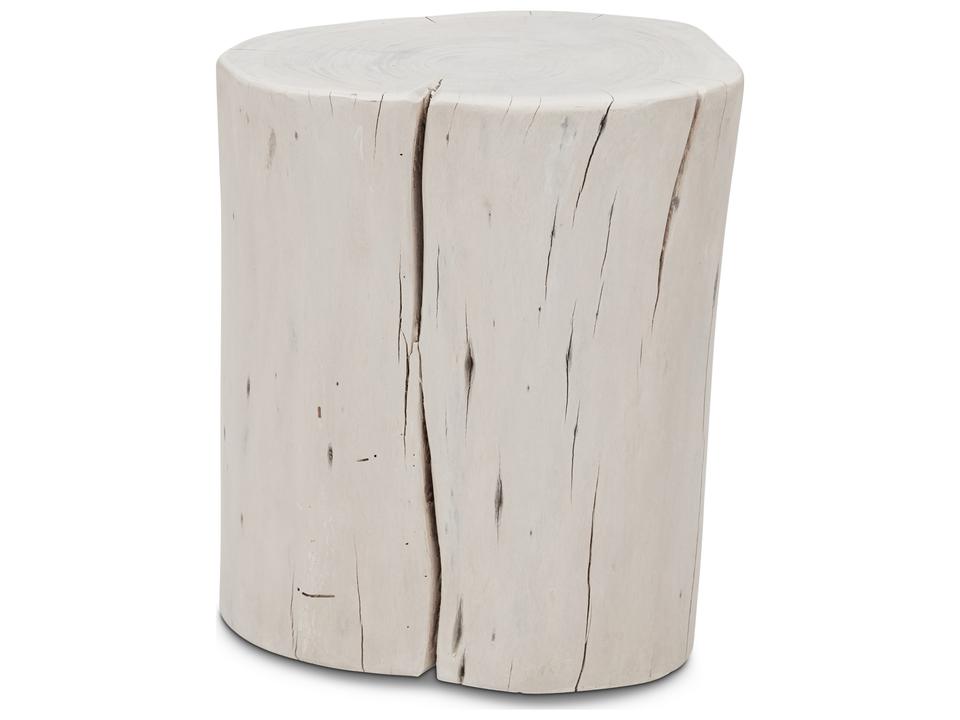 Brooks Solid Acacia Wood Stump End Table in White Wash