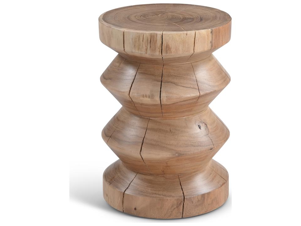Asnee Solid Chamcha Wood Accent Stool in Natural Finish