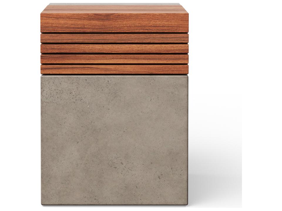 Stecca Concrete Teak Accent Stool in Dark Grey