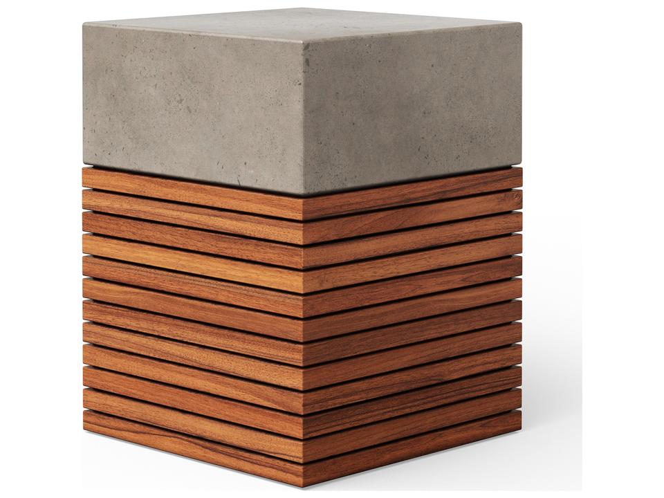 Stecca Alto Stool Modern Concrete and Teak