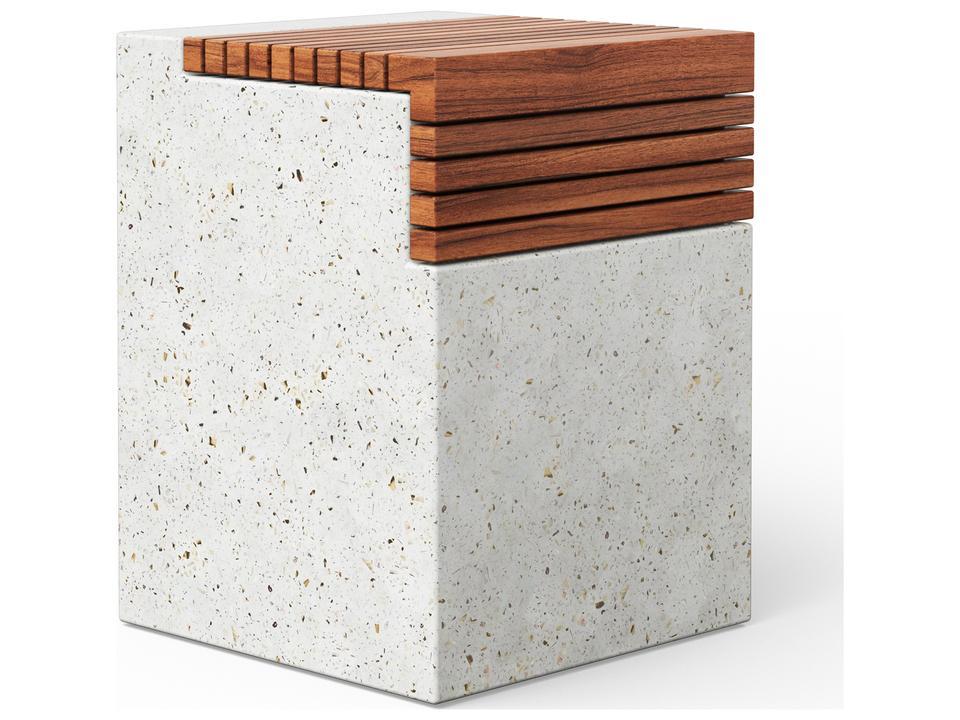 Mixx Ivory Terrazzo Natural Concrete Teak Garden Stool