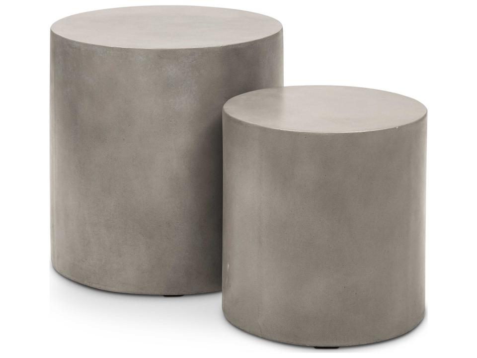 Una Dark Grey Concrete Round End Table Set of 2