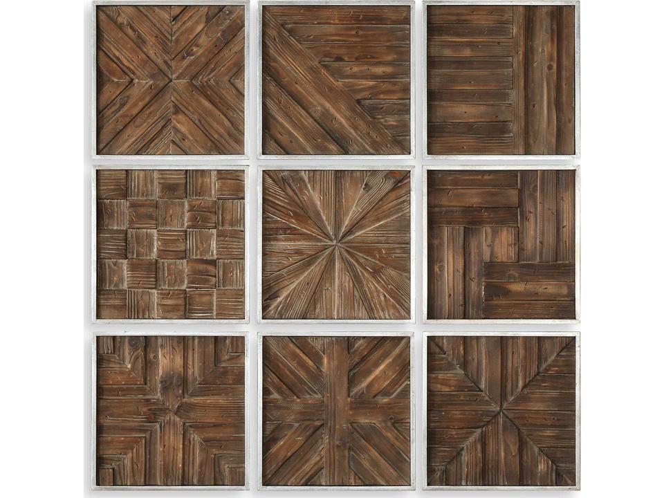 Bryndle 9-Piece Rustic Wooden Squares Wall Art Set with Silver Leaf
