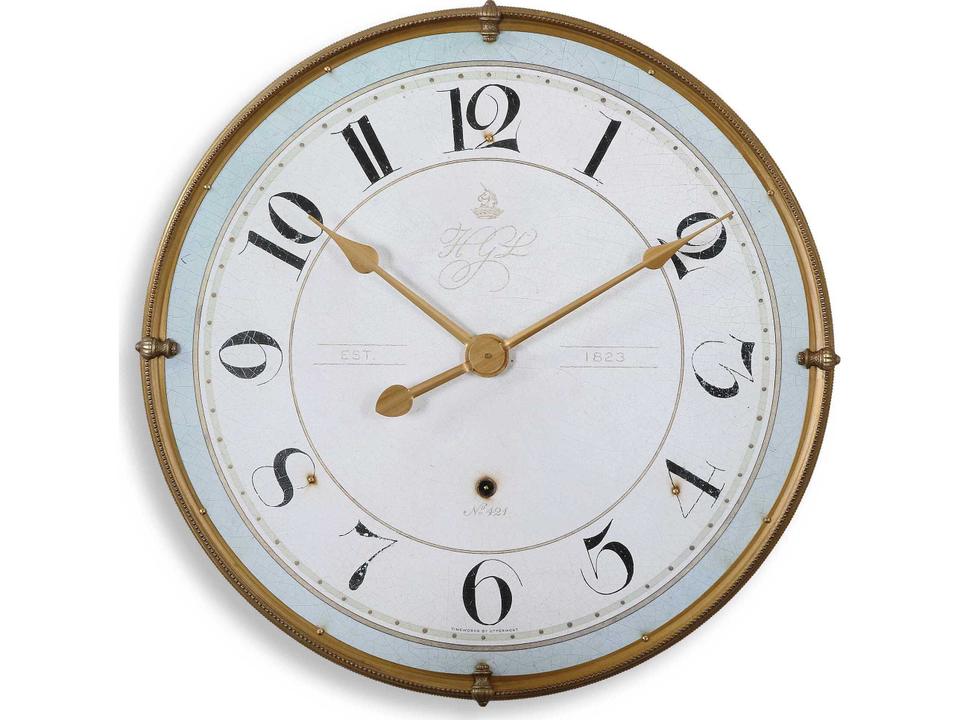 Torriana Wall Clock 31.5 Inch Antiqued Gold Metal with Ivory Face