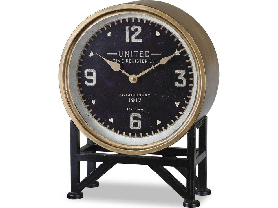 Shyam Transitional Table Clock with Brass Finish and Aged Black Details