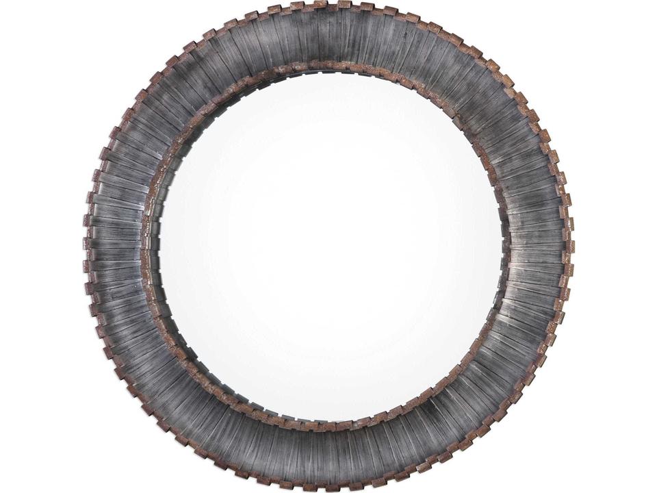 Tanaina Round Mirror with Metallic Silver and Rust Brown Metal Frame