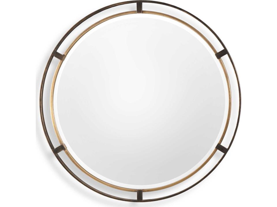 Carrizo Round Wall Mirror in Distressed Rustic Bronze with Antiqued Gold