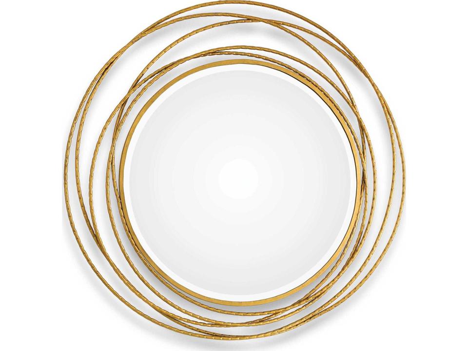 Whirlwind Gold Leaf Round Wall Mirror with Beveled Edge