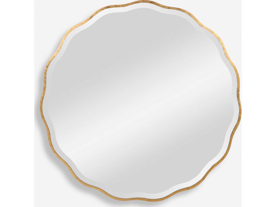 Aneta Round Wall Mirror Gold Scalloped Wood Frame