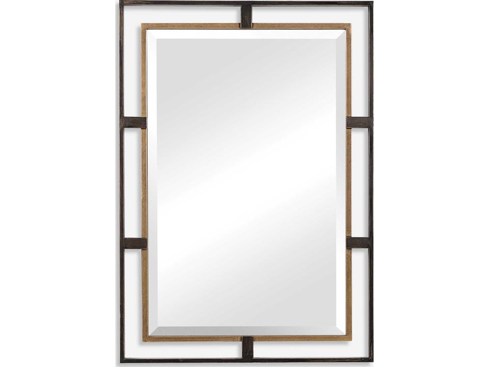 Carrizo Rectangle Wall Mirror in Distressed Rustic Bronze and Antiqued Gold