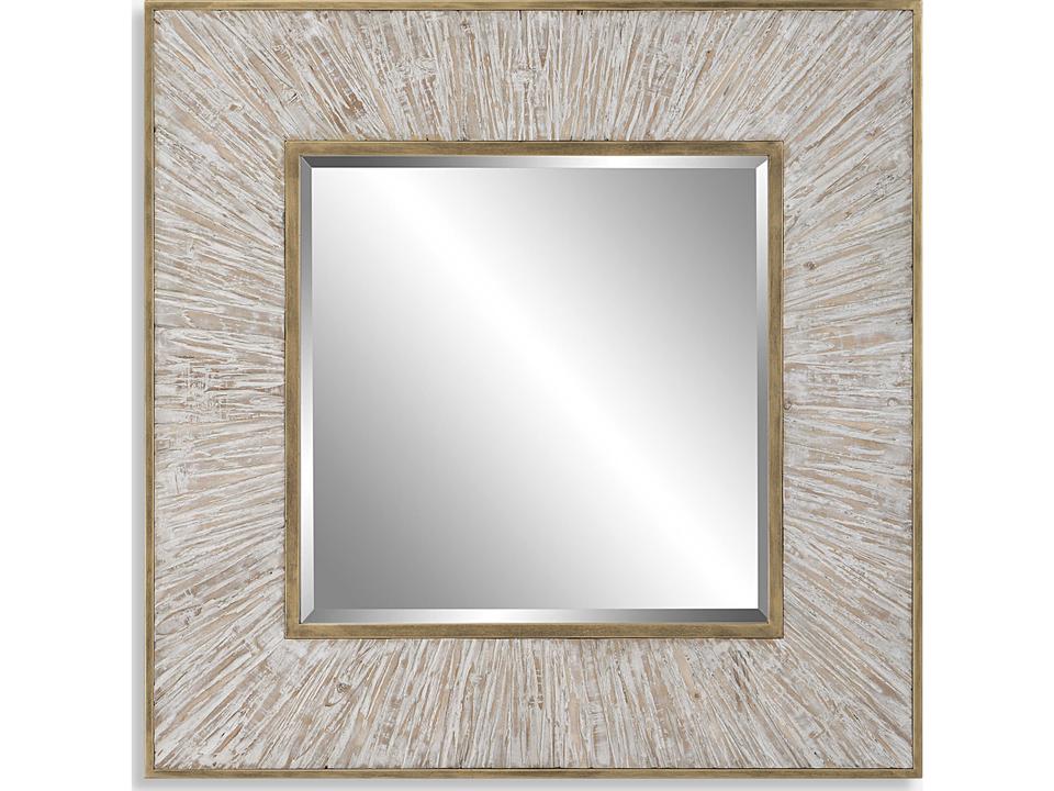 Wharton Whitewashed Square Wall Mirror with Aged Gold Details
