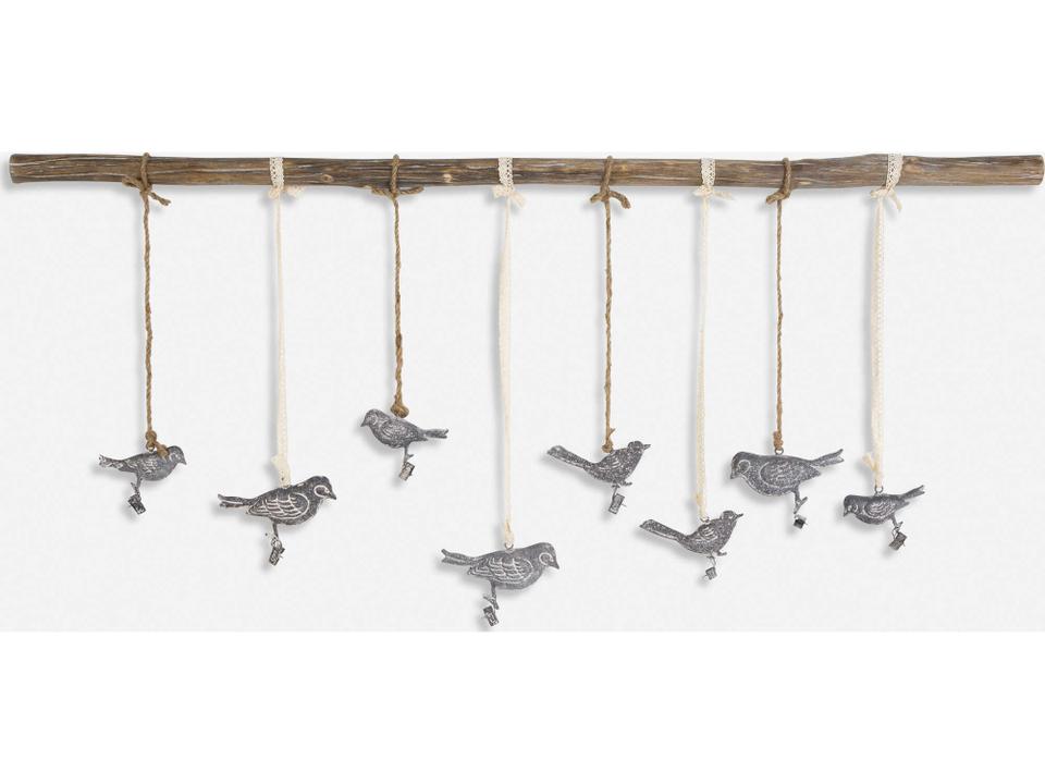 Birds On A Branch Metal and Elm Wood Wall Art with Photo Clips