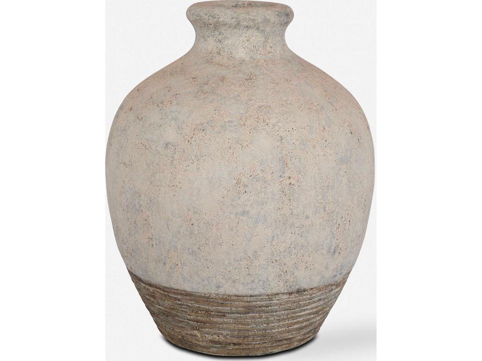 Fernandina Oversized Rustic Vase in White Wash and Distressed Rust Brown