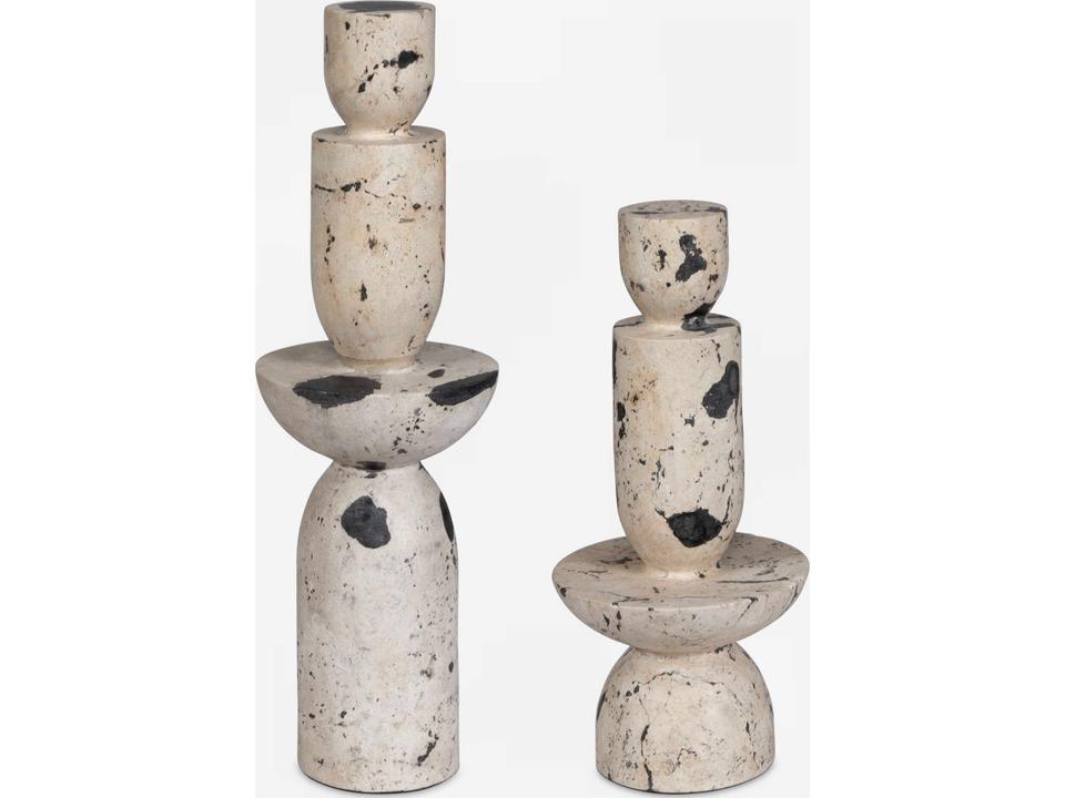 Nouveau Tower Sculptures Set of 2 in Natural White Limestone