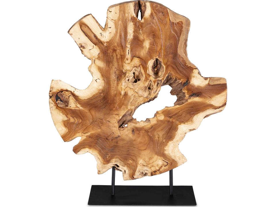 Bahati Wood Natural Sculpture with Black Metal Base