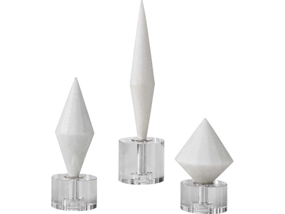 Alize 3-Piece White Stone Sculptures Set with Crystal Bases