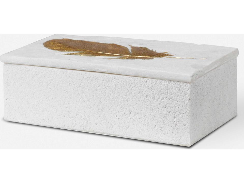 Nephele Decorative Box with Gold Feather Accent and Lift-Off Lid