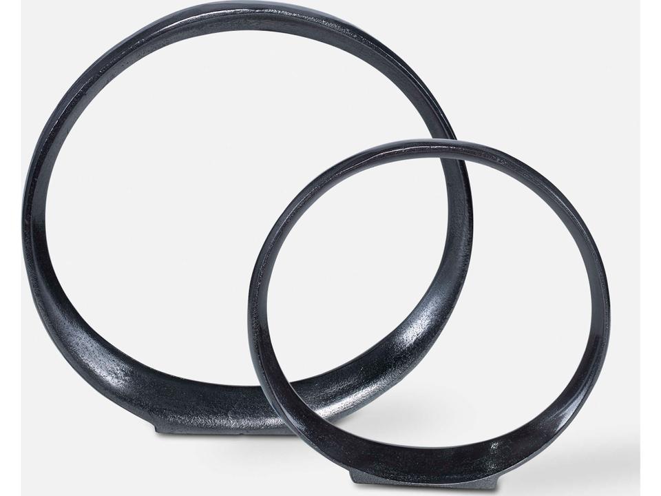 Orbits Abstract Aluminum Decorative Sculpture Set of 2 in Black Nickel