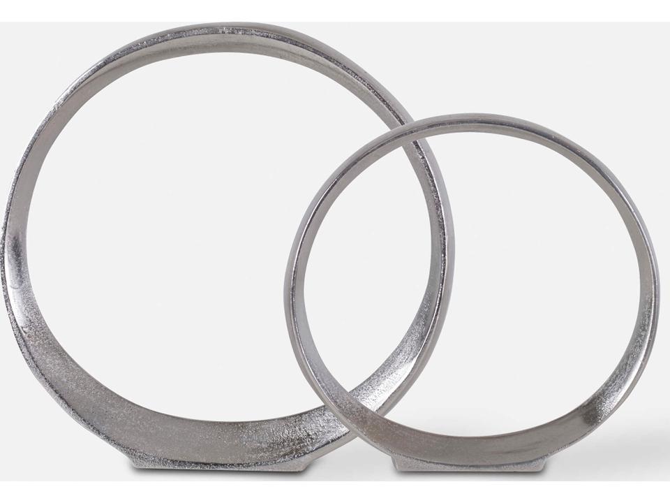 Orbits Nickel Ring Sculptures Set of 2 Contemporary Aluminum