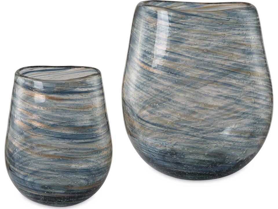 Aurora Swirl Glass Vases Set of 2 in Blue and Gold