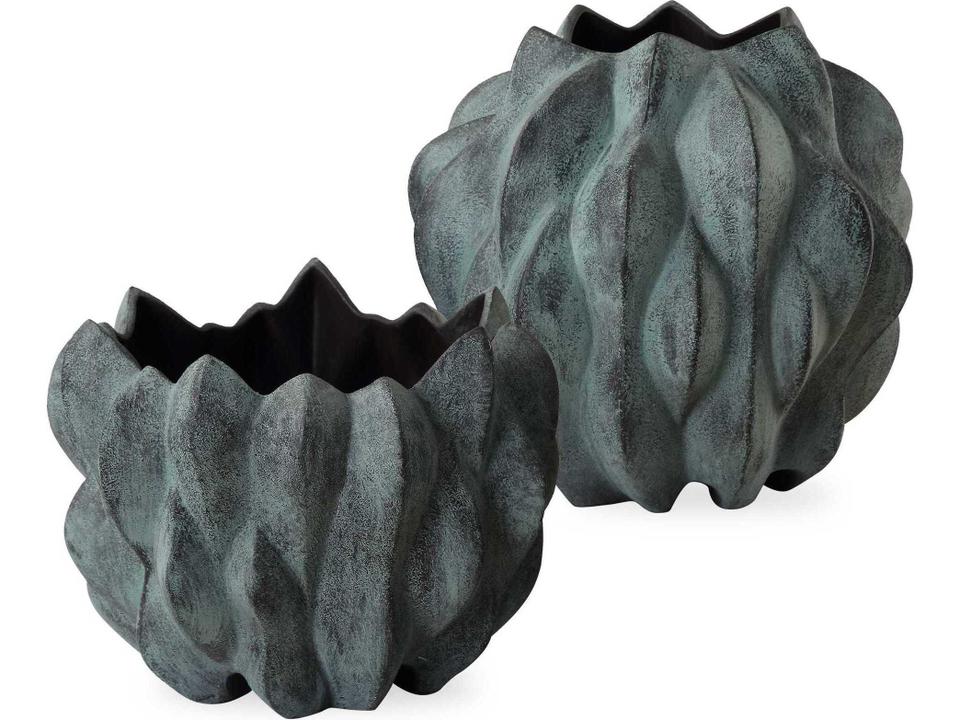 Verdant Bronze Ceramic Bubble Vases Set of 2 with Verdigris Glaze