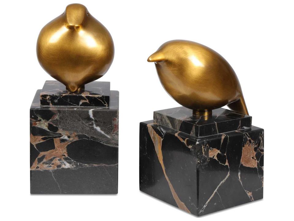 Golden Finch Bird Figurines Set of 2 Caramel Brown Marble